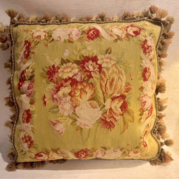 Vintage Aubusson Needlepoint Pillow approx 22x22. Beautiful condition. - Picture 1 of 4